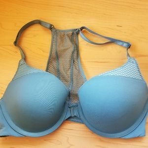 Blue Victoria's Secret Pushup Mesh Racerback Bra